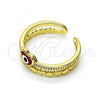Oro Laminado Elegant Ring, Gold Filled Style Evil Eye and Heart Design, Red Enamel Finish, Golden Finish, 01.213.0017.1