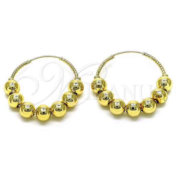 Oro Laminado Medium Hoop, Gold Filled Style Ball Design, Polished, Golden Finish, 02.170.0435.35