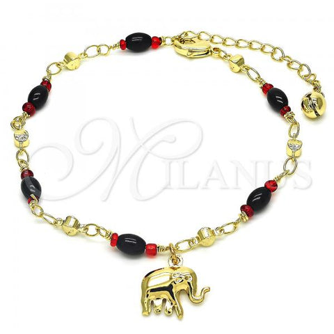 Oro Laminado Charm Anklet , Gold Filled Style Elephant Design, Polished, Golden Finish, 03.213.0086.10