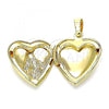 Oro Laminado Locket Pendant, Gold Filled Style Heart and Virgen Maria Design, Polished, Golden Finish, 05.117.0028