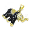 Oro Laminado Fancy Pendant, Gold Filled Style Elephant Design, Black Enamel Finish, Golden Finish, 05.253.0119.2