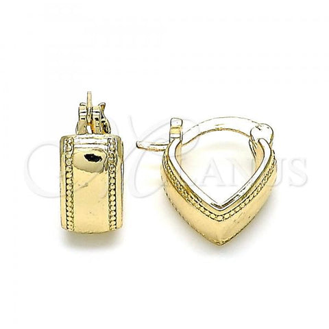 Oro Laminado Small Hoop, Gold Filled Style Heart Design, Polished, Golden Finish, 02.185.0003.12