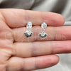 Sterling Silver Long Earring, Shell Design, with White Cubic Zirconia, Polished, Silver Finish, 02.401.0064