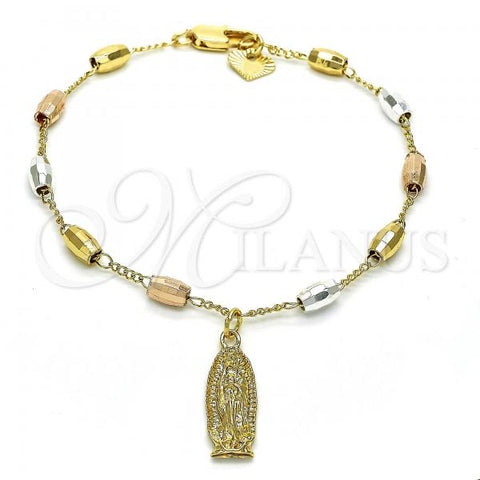 Oro Laminado Bracelet Rosary, Gold Filled Style Guadalupe Design, Polished, Tricolor, 03.351.0021.08