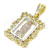 Oro Laminado Religious Pendant, Gold Filled Style Guadalupe Design, Polished, Tricolor, 05.351.0204