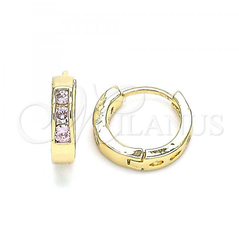 Oro Laminado Huggie Hoop, Gold Filled Style with Pink Cubic Zirconia, Polished, Golden Finish, 02.210.0644.4.12