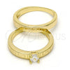 Oro Laminado Wedding Ring, Gold Filled Style Greek Key and Duo Design, with White Cubic Zirconia, Polished, Golden Finish, 01.99.0045.07 (Size 7)