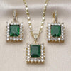 Oro Laminado Earring and Pendant Adult Set, Gold Filled Style Cluster Design, with Green and White Cubic Zirconia, Polished, Golden Finish, 10.196.0193