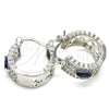 Rhodium Plated Small Hoop, with Sapphire Blue and White Cubic Zirconia, Polished, Rhodium Finish, 02.210.0302.7.20