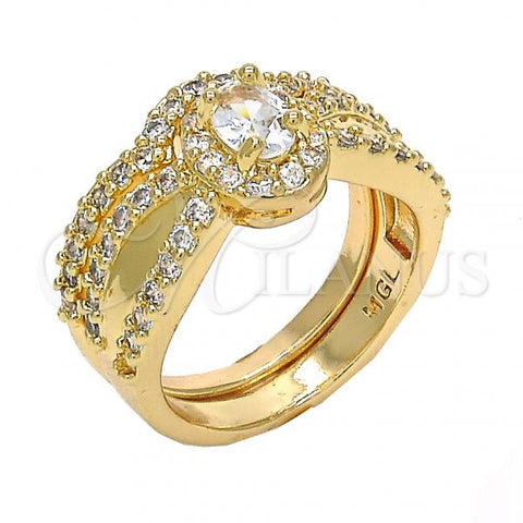 Oro Laminado Wedding Ring, Gold Filled Style Duo Design, with White Cubic Zirconia, Polished, Golden Finish, 01.284.0029.07 (Size 7)