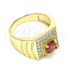 Oro Laminado Mens Ring, Gold Filled Style with Garnet and White Cubic Zirconia, Polished, Golden Finish, 01.283.0027.1.10