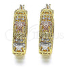 Oro Laminado Medium Hoop, Gold Filled Style Turtle Design, with White Crystal, Polished, Tricolor, 02.380.0097.30