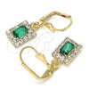 Oro Laminado Dangle Earring, Gold Filled Style with Green and White Crystal, Polished, Golden Finish, 02.122.0117.6