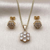 Oro Laminado Earring and Pendant Adult Set, Gold Filled Style Cluster Design, with White Cubic Zirconia, Polished, Golden Finish, 10.342.0250