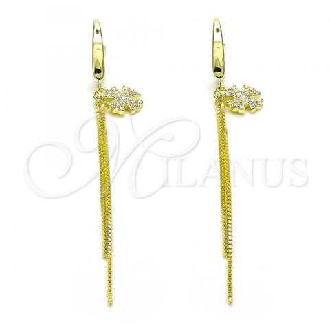 Sterling Silver Long Earring, with White Micro Pave, Polished, Golden Finish, 02.186.0159