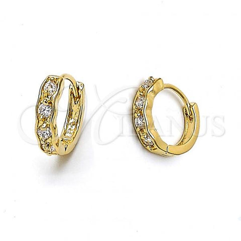 Oro Laminado Huggie Hoop, Gold Filled Style with White Cubic Zirconia, Polished, Golden Finish, 5.131.035