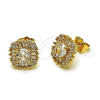 Oro Laminado Stud Earring, Gold Filled Style Cluster and Baguette Design, Polished, Golden Finish, 02.195.0366