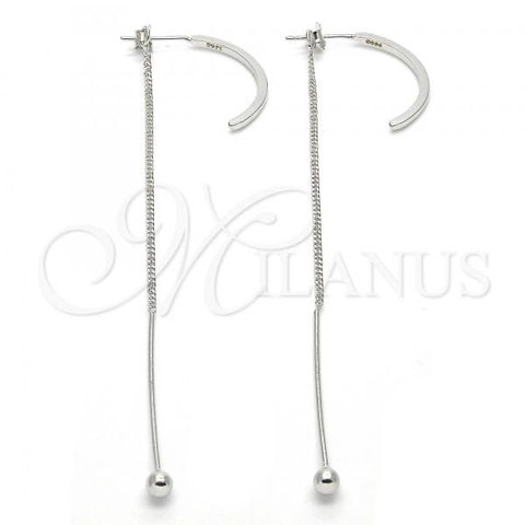 Sterling Silver Long Earring, Polished, Rhodium Finish, 02.186.0096