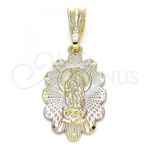 Oro Laminado Religious Pendant, Gold Filled Style Guadalupe Design, Polished, Tricolor, 05.351.0066