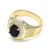 Oro Laminado Mens Ring, Gold Filled Style with Black Cubic Zirconia and White Micro Pave, Polished, Golden Finish, 01.266.0050.2.11