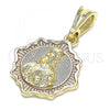 Oro Laminado Religious Pendant, Gold Filled Style Sagrado Corazon de Jesus Design, Polished, Tricolor, 05.351.0177.1