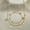 Oro Laminado Necklace and Bracelet, Gold Filled Style Butterfly Design, Polished, Golden Finish, 06.63.0201
