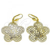 Oro Laminado Long Earring, Gold Filled Style Flower Design, Polished, Golden Finish, 5.077.010