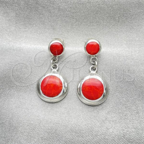 Sterling Silver Long Earring, Ball Design, with Orange Red Opal, Polished, Silver Finish, 02.410.0003