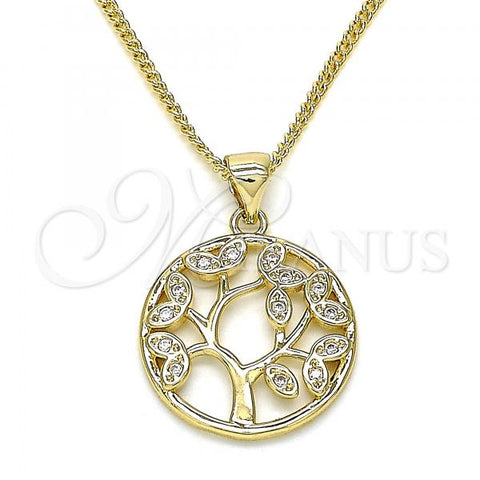 Oro Laminado Pendant Necklace, Gold Filled Style Tree Design, with White Micro Pave, Polished, Golden Finish, 04.156.0313.20
