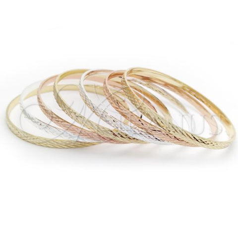 Gold Plated Semanario Bangle, Diamond Cutting Finish, Tricolor, 07.07.0001.05