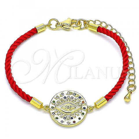 Oro Laminado Fancy Bracelet, Gold Filled Style Evil Eye Design, with Multicolor Cubic Zirconia, Polished, Golden Finish, 03.381.0015.06