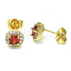 Oro Laminado Stud Earring, Gold Filled Style with Garnet and White Cubic Zirconia, Polished, Golden Finish, 02.310.0028.4