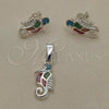 Sterling Silver Earring and Pendant Adult Set, Seahorse Design, with Multicolor Mother of Pearl, Polished, Silver Finish, 10.399.0010