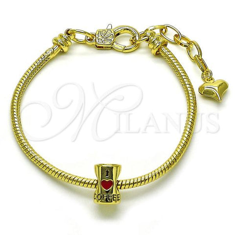 Oro Laminado Charm Bracelet, Gold Filled Style Cupcake and Heart Design, Polished, Golden Finish, 03.341.0224.08