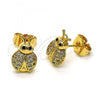 Oro Laminado Stud Earring, Gold Filled Style Ladybug Design, with White and Black Micro Pave, Polished, Golden Finish, 02.310.0095