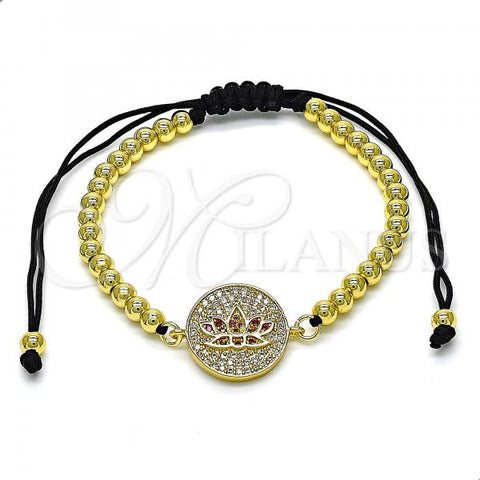Oro Laminado Fancy Bracelet, Gold Filled Style Ball Design, with Ruby and White Micro Pave, Polished, Golden Finish, 03.362.0017.11