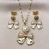 Oro Laminado Earring and Pendant Adult Set, Gold Filled Style Bow Design, Polished, Golden Finish, 10.196.0173