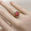 Oro Laminado Elegant Ring, Gold Filled Style Strawberry Design, Red Enamel Finish, Golden Finish, 01.170.0002