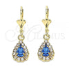 Oro Laminado Dangle Earring, Gold Filled Style Teardrop Design, with Sapphire Blue and White Crystal, Polished, Golden Finish, 02.122.0116.3