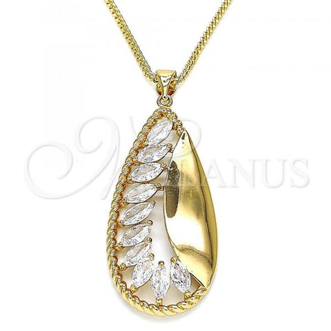 Oro Laminado Pendant Necklace, Gold Filled Style Teardrop Design, with White Cubic Zirconia and White Micro Pave, Polished, Golden Finish, 04.213.0181.20