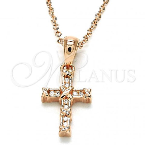 Sterling Silver Pendant Necklace, Cross Design, with White Cubic Zirconia, Polished, Rose Gold Finish, 04.336.0119.1.16