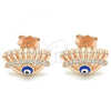 Sterling Silver Stud Earring, Evil Eye Design, with White Cubic Zirconia, Blue Enamel Finish, Rose Gold Finish, 02.336.0177.1