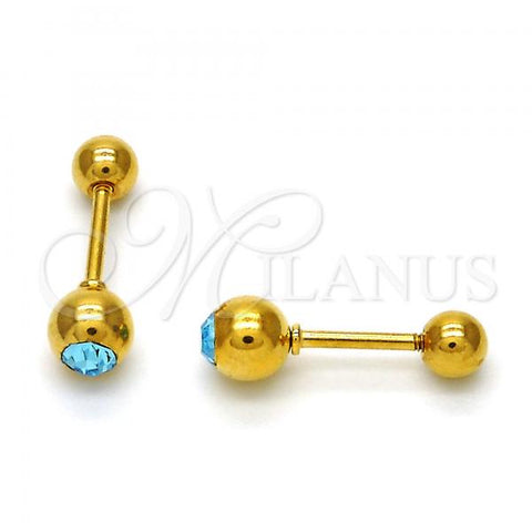 Stainless Steel Stud Earring, with Aqua Blue Crystal, Polished, Golden Finish, 02.271.0017.5