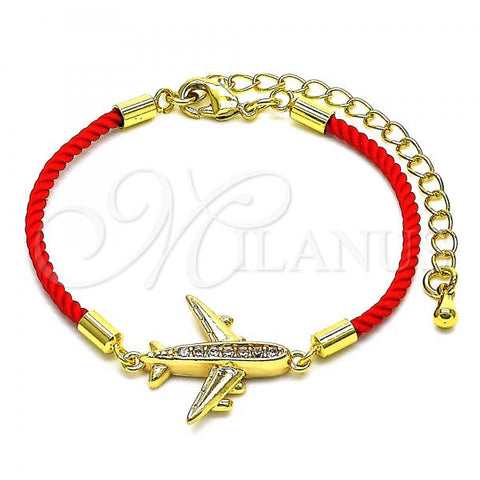 Oro Laminado Fancy Bracelet, Gold Filled Style Airplane Design, with White Micro Pave, Polished, Golden Finish, 03.193.0011.06