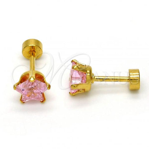 Stainless Steel Stud Earring, Star Design, with Pink Cubic Zirconia, Polished, Golden Finish, 02.271.0006.11