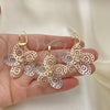 Oro Laminado Earring and Pendant Adult Set, Gold Filled Style Flower Design, Tricolor, 5.045.006