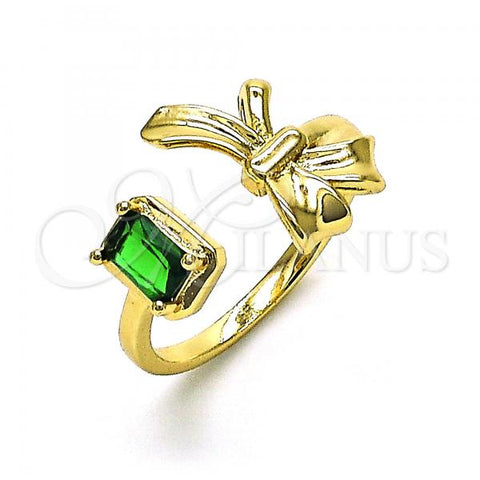 Oro Laminado Multi Stone Ring, Gold Filled Style Bow Design, with Green Cubic Zirconia, Polished, Golden Finish, 01.213.0035