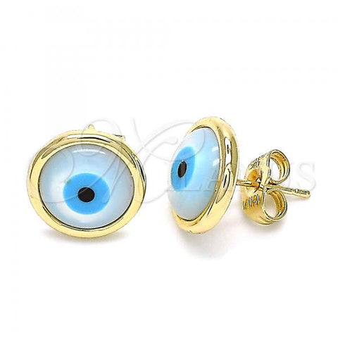 Oro Laminado Stud Earring, Gold Filled Style Evil Eye Design, with White Mother of Pearl, Polished, Golden Finish, 02.156.0589
