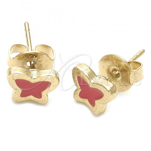 Oro Laminado Stud Earring, Gold Filled Style Butterfly Design, Pink Enamel Finish, Golden Finish, 02.64.0368 *PROMO*