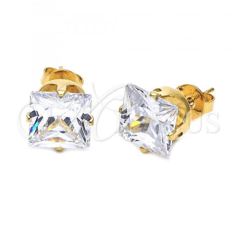 Oro Laminado Stud Earring, Gold Filled Style with White Cubic Zirconia, Polished, Golden Finish, 5.128.028